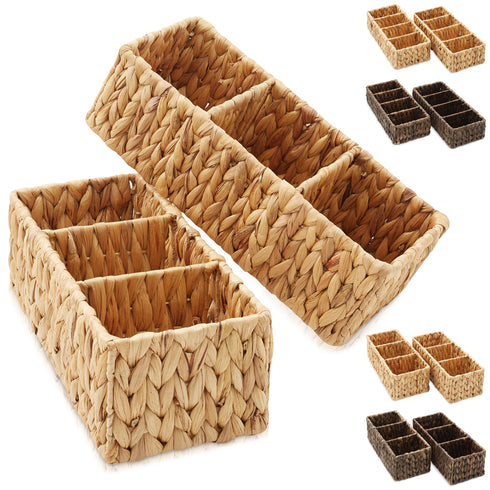 Set of 2 Water Hyacinth Divided Storage Baskets